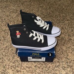 Polo Ralph Lauren Shoes Boys Size 3 Black Basketball Bear Hamptyn Hi Sneaker